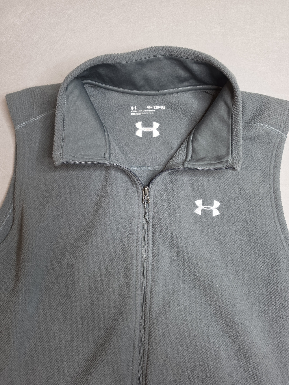 Under Armour Fleece Vest Mens XXL Tall Gray Full Zip Loose Outdoors Sports Warm